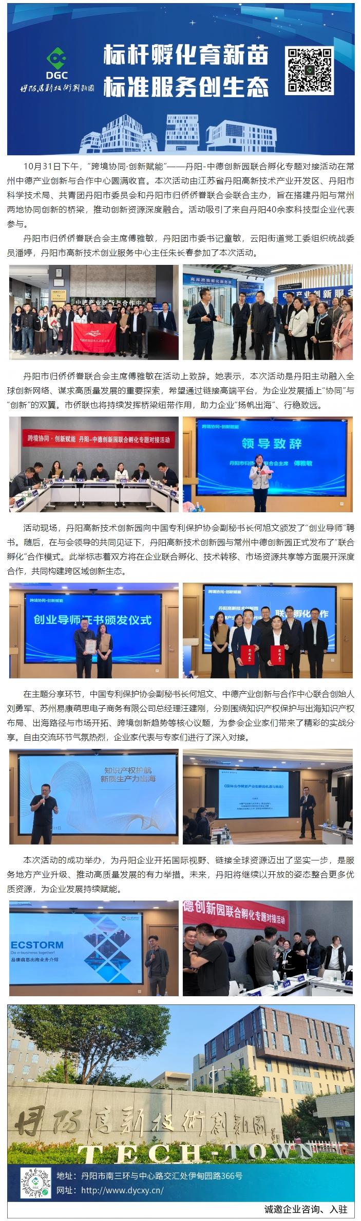 園區(qū)動(dòng)態(tài)丨“跨境協(xié)同·創(chuàng)新賦能”——丹陽-中德創(chuàng)新園聯(lián)合孵化專題對接活動(dòng)圓滿舉行(1).jpg